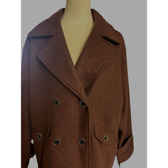 Marc New York Anthony Marc Womens Knit Brown Double Breasted Jacket Coat M - Picture 2 of 11